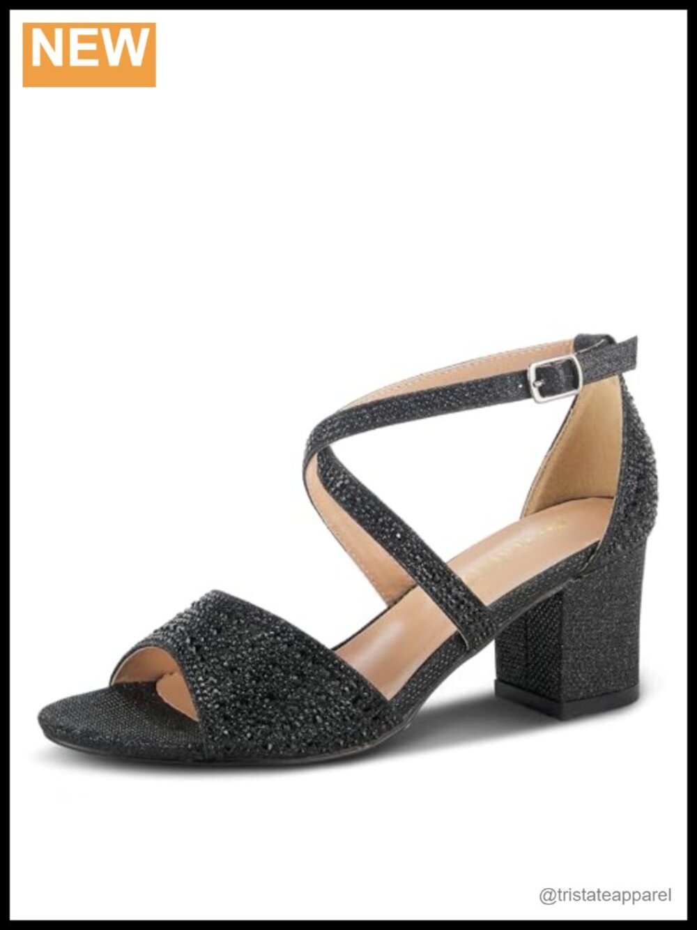 PATRIZIA Delamore Open-Toe Sandal Crystal Block Heel Ankle Strap